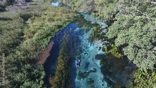 Aerial view of floating tour in Sucuri River - Bonito, Mato Grosso do Sul, Brazil photo