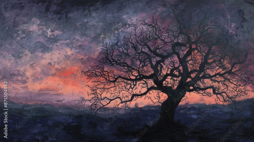 Dark tree at dawn Dark tree at dawn