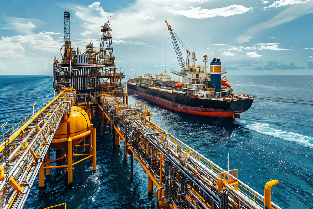 A Liquefied Gas Tanker Docks at a Port Terminal Platform A Liquefied Gas Tanker Docks at a Port Terminal Platform