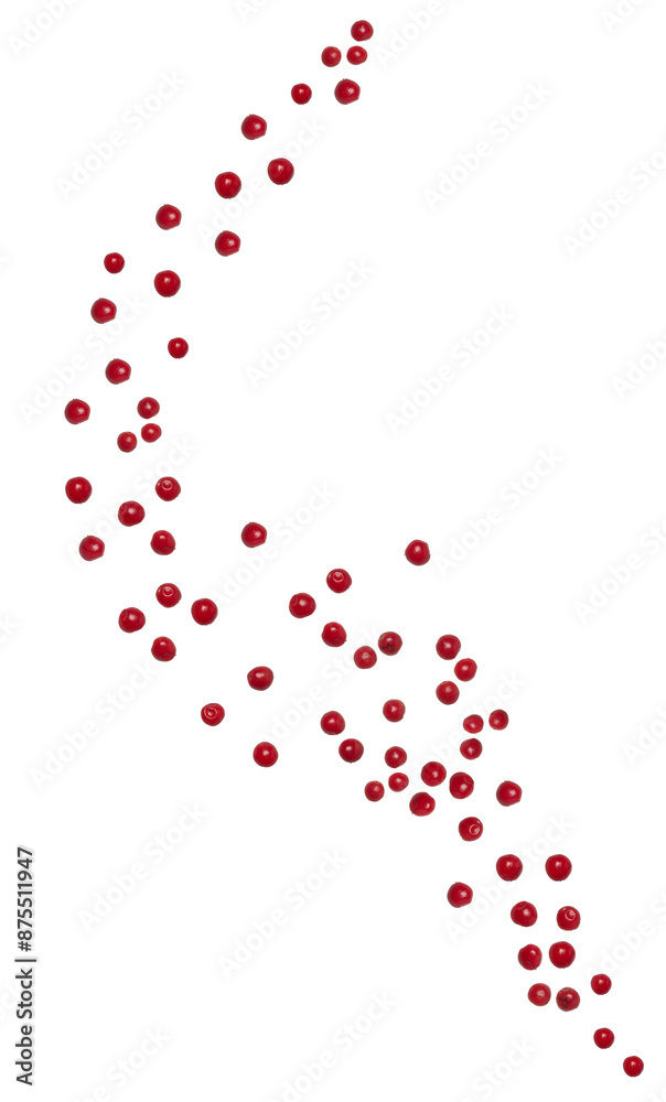 Red peppercorns scattered on isolated background,