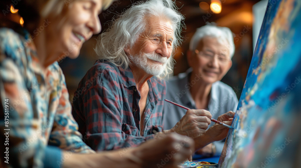 Fototapeta premium A senior people painting an oil painting at care home , An elderly people draws