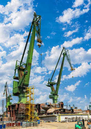 High cranes in the Gdańsk Stocznia, old shipyard	