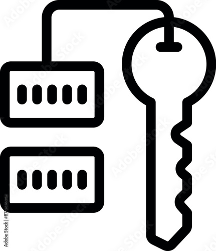 Line art icon of a hotel keycard with key hanging on keycard reader