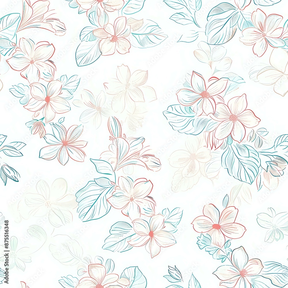 Watercolor Flower and Leaf Modern Repeat Watercolor Flower and Leaf Modern Repeat
