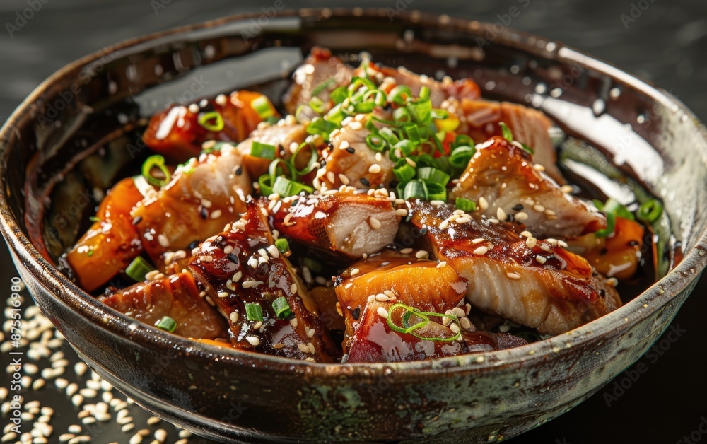 Meat in sweet sauce, Japanese dish teruyaki Meat in sweet sauce, Japanese dish teruyaki