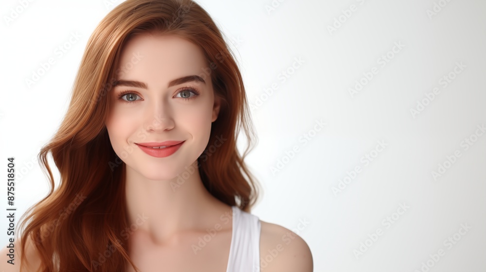 Portrait of a beautiful young woman smiling and looking at camera isolated on a white background Portrait of a beautiful young woman smiling and looking at camera isolated on a white background