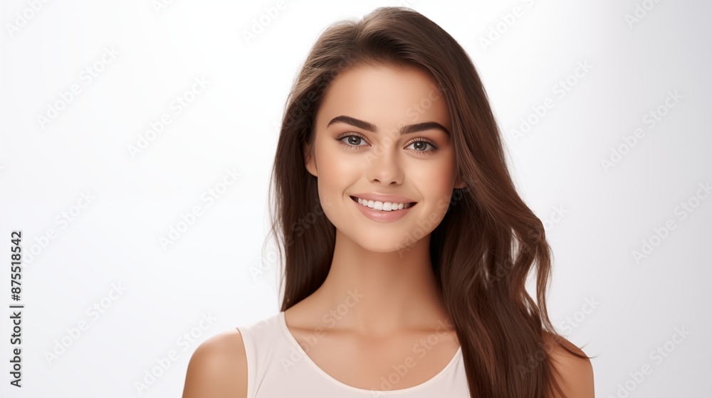Portrait of a beautiful young woman smiling and looking at camera isolated on a white background Portrait of a beautiful young woman smiling and looking at camera isolated on a white background