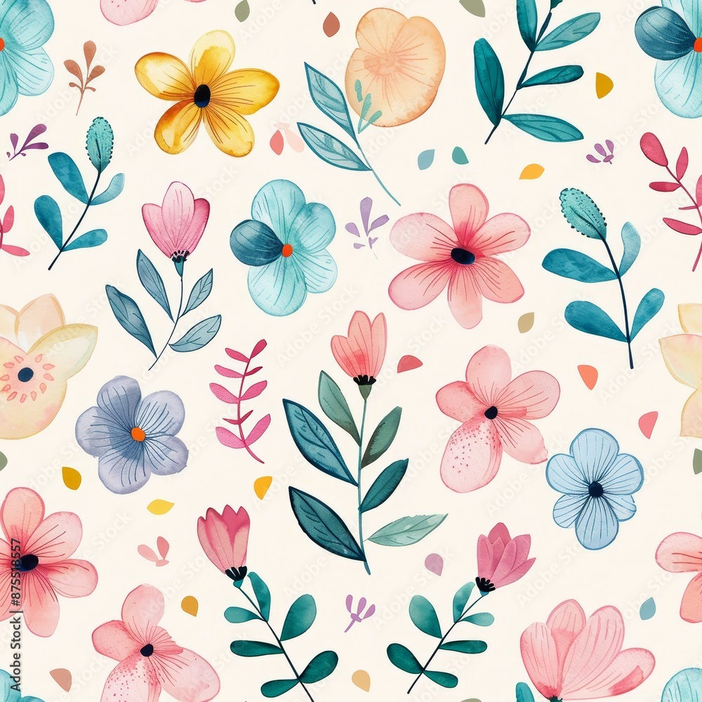 Seamless pattern of a nice drawn flowers. Nice watercolor tileable pattern Seamless pattern of a nice drawn flowers. Nice watercolor tileable pattern