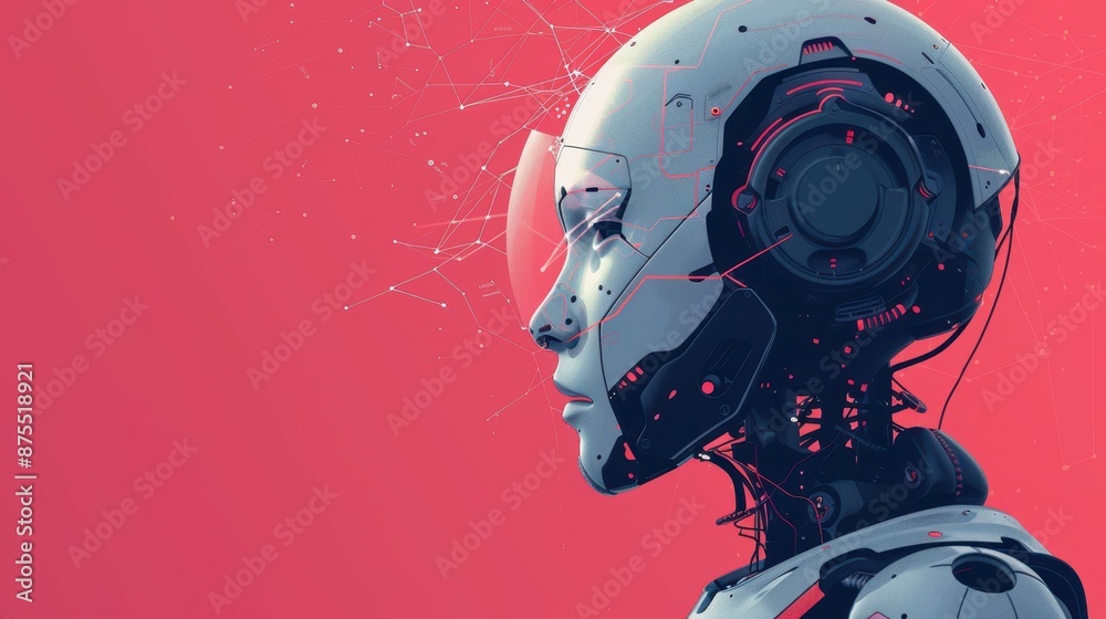 Futuristic AI Concept of a Cyborg With a Red Background. Generative AI Futuristic AI Concept of a Cyborg With a Red Background. Generative AI