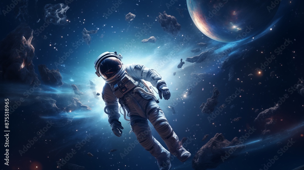 Portrait of astronaut floating in space. Portrait of astronaut floating in space.