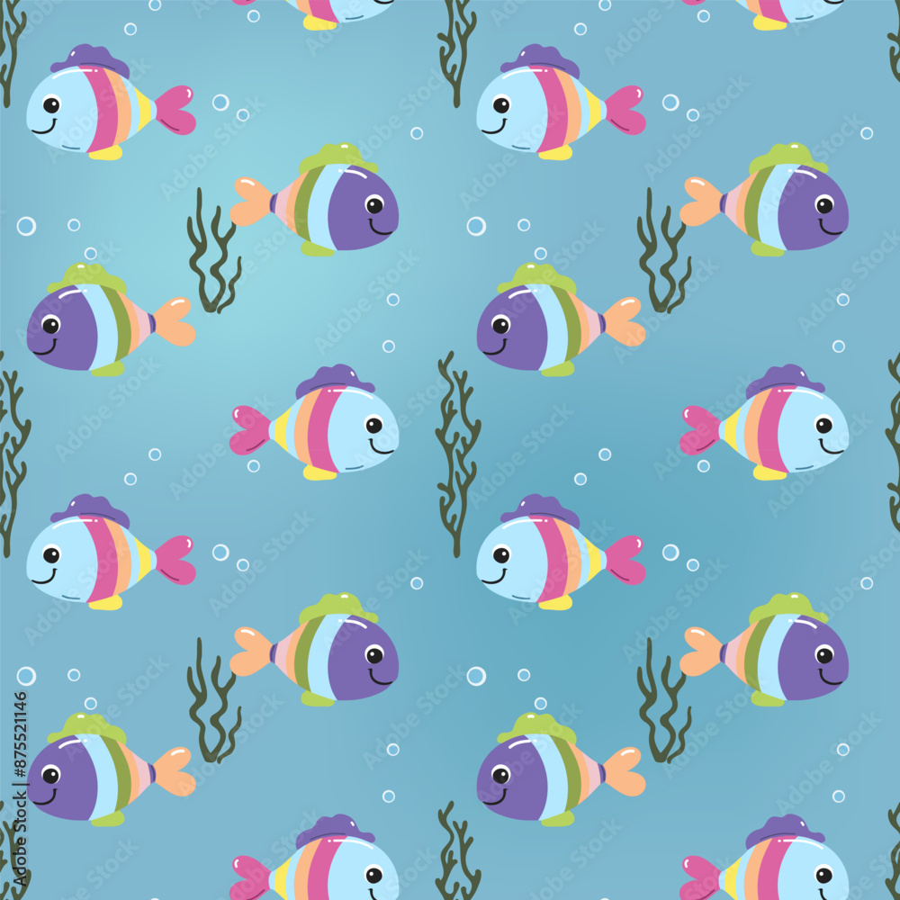 Seamless pattern with fish. Cute marine animals. Colorful background with underwater characters. Seamless pattern with fish. Cute marine animals. Colorful background with underwater characters.