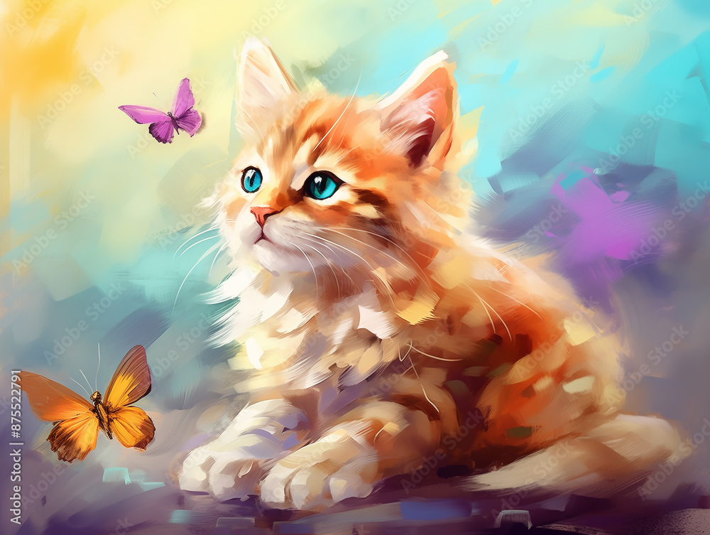 Kitten with Butterflies in Dreamy Setting Kitten with Butterflies in Dreamy Setting