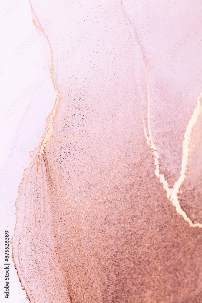 Fototapeta premium A close-up shot of a textured, abstract painting featuring a swirling gradient of rose gold and white hues