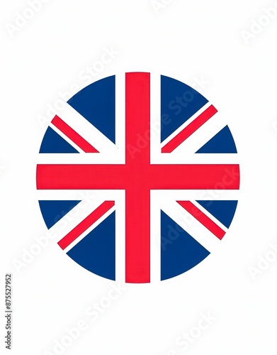 A British flag with a blue circle in the middle and a red cross
