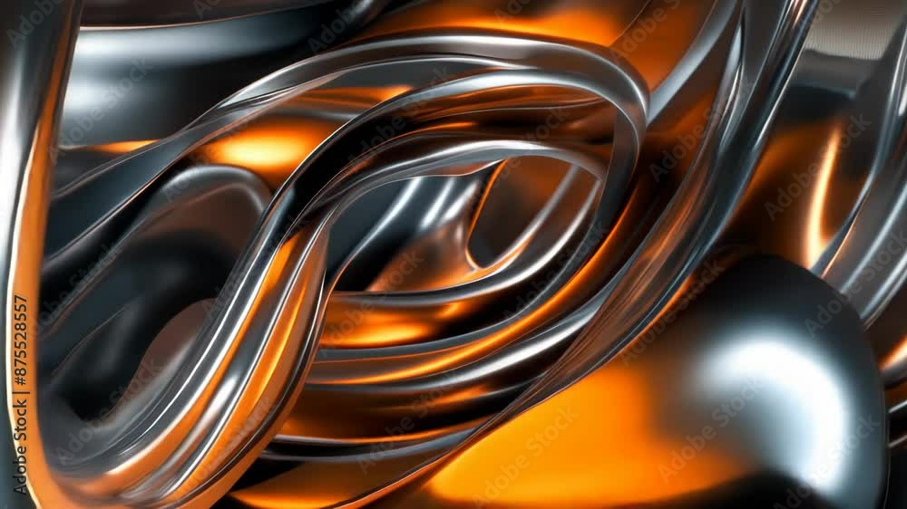 Abstract metallic swirls with orange highlights