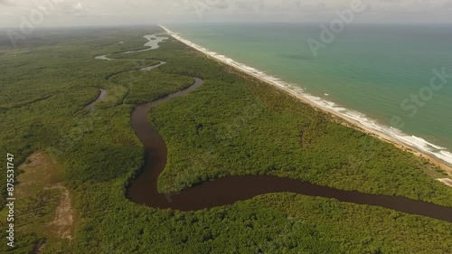 Aerial view of Poças Beach and Itapicuru River - Sítio do Conde, Bahia, Brazil photo