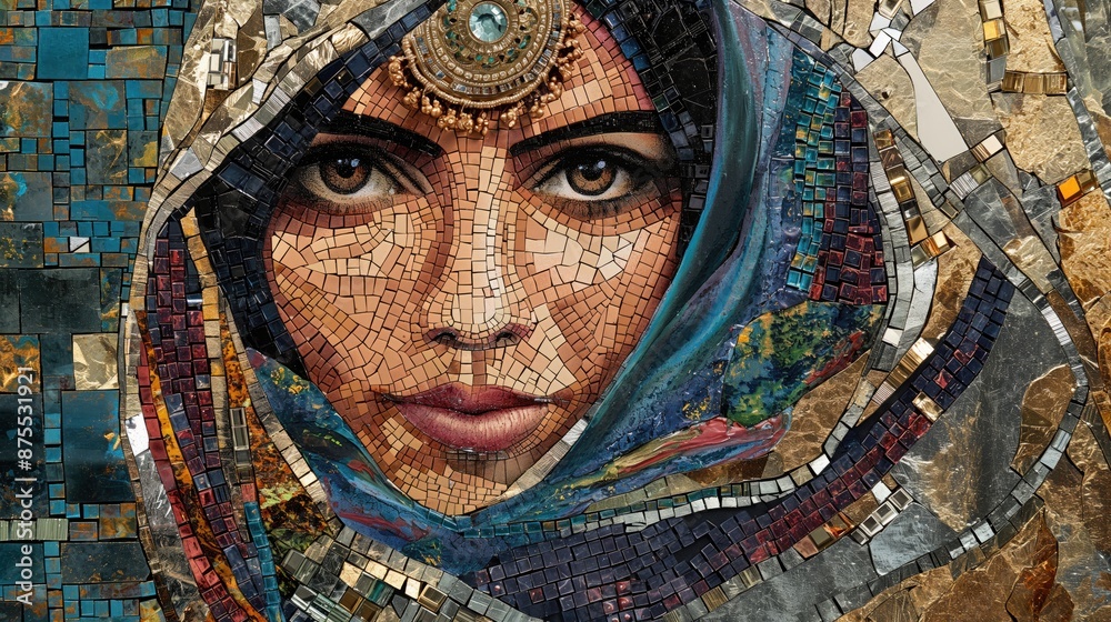 Obraz premium Modern Inspiration, Mosaic Portrait of an Arab Woman