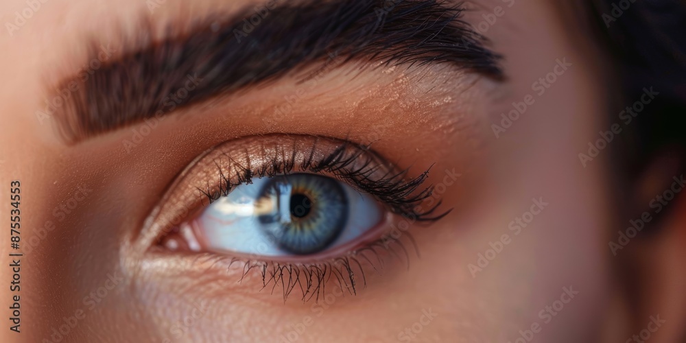 close-up macro of a stunning woman's eyebrows in the ideal form. Makeup applied naturally with clean skin. lucid vision close-up macro of a stunning woman's eyebrows in the ideal form. Makeup applied naturally with clean skin. lucid vision