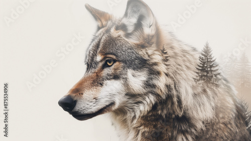 Wallpaper Mural Double exposure of a wolf with a forest, created with generative AI technology Torontodigital.ca