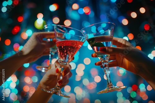 Pour some cocktails and start the celebration. In a nightclub, ladies sipping drinks.