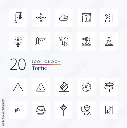 Traffic Line Icons. Editable Stroke. Pixel Perfect. For Mobile and Web. Contains such icons as Road, Traffic Light, Speedometer, Stop Sign, Traffic Cone, Car, Vehicle, Warning Sign, Map, Navigation.