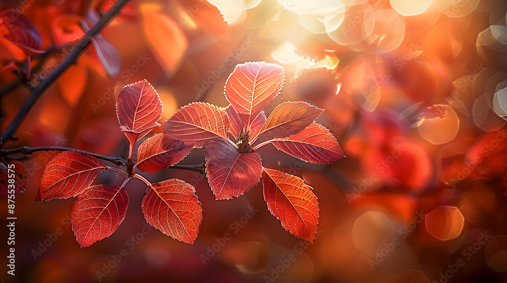 Red Leaves on a Branch in Autumn Sunlight Red Leaves on a Branch in Autumn Sunlight