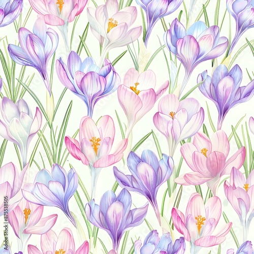 Contemporary Art Nouveau Crocus Flower Pattern