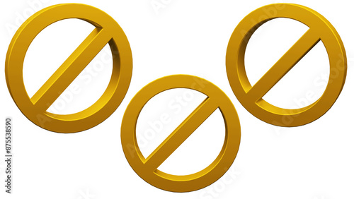 ban symbol 3d render isolated,gold-yellow Forbidden icon 3d render isolated, obstacle symbol isolated 