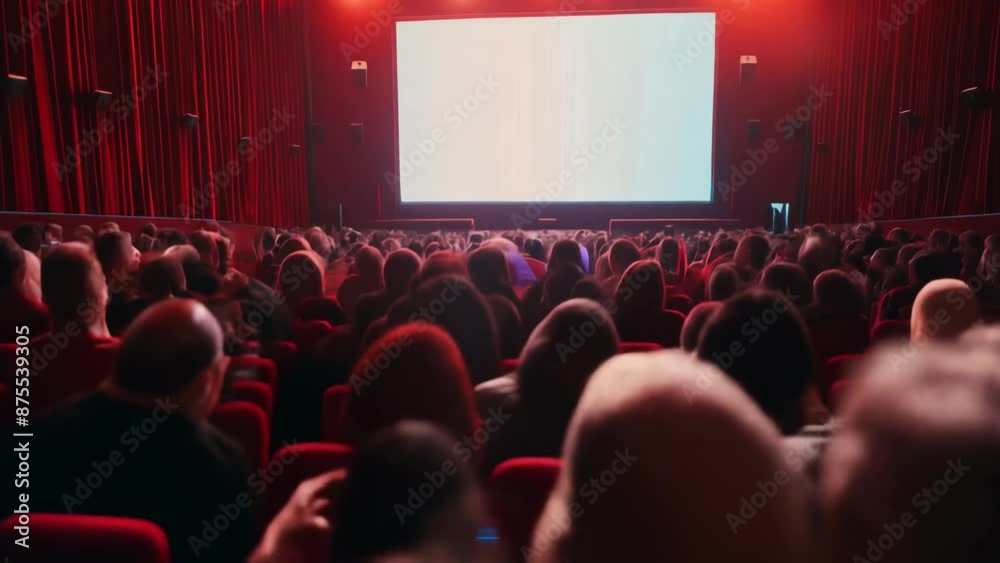 Audience watching a movie in a theater with neon ighting Audience watching a movie in a theater with neon ighting