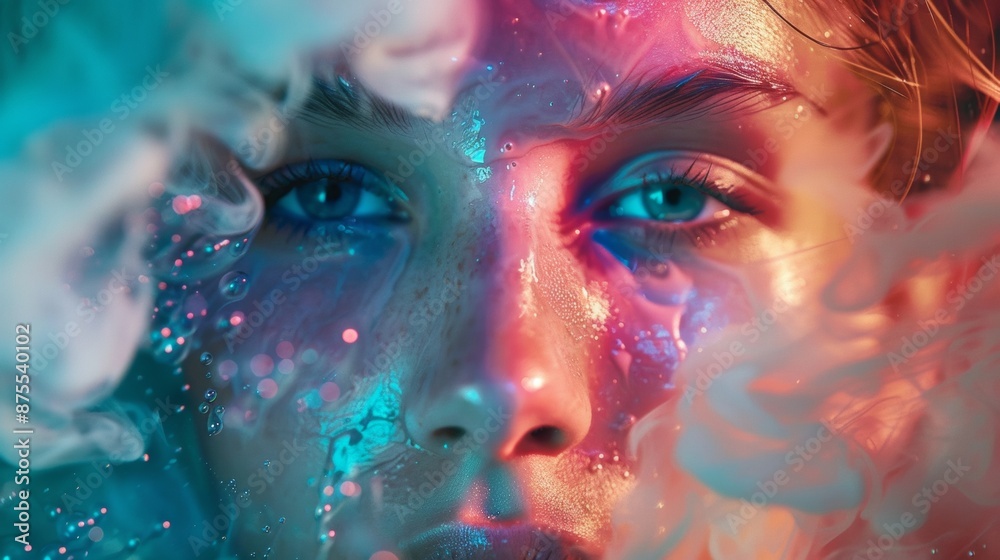 Artistic Close-up of a Woman's Face with Neon Colors Artistic Close-up of a Woman's Face with Neon Colors