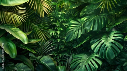 Green tropical plants in a dense jungle setting, lush, green, tropical, plants, jungle, foliage, exotic, lushness