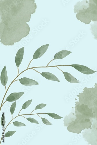24×36 inches boho wall art  green leafy minimalistic design 