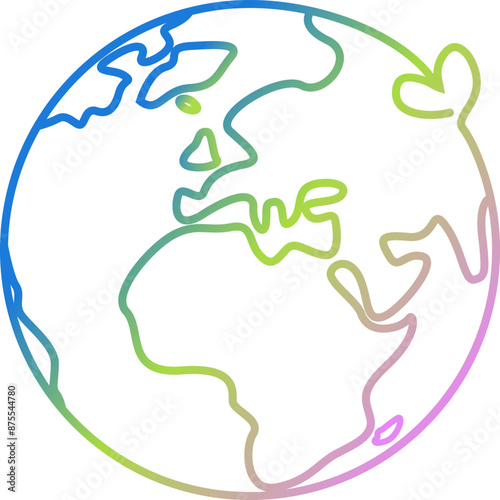 Colorful Line Art of Planet Earth. minimalist line art style, showcasing the continents in a gradient of colors including blue, green, and pink. Perfect for use in eco-friendly campaigns.