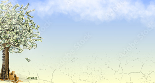 dollar tree under blue sky with white cloud landscape photo illustration background