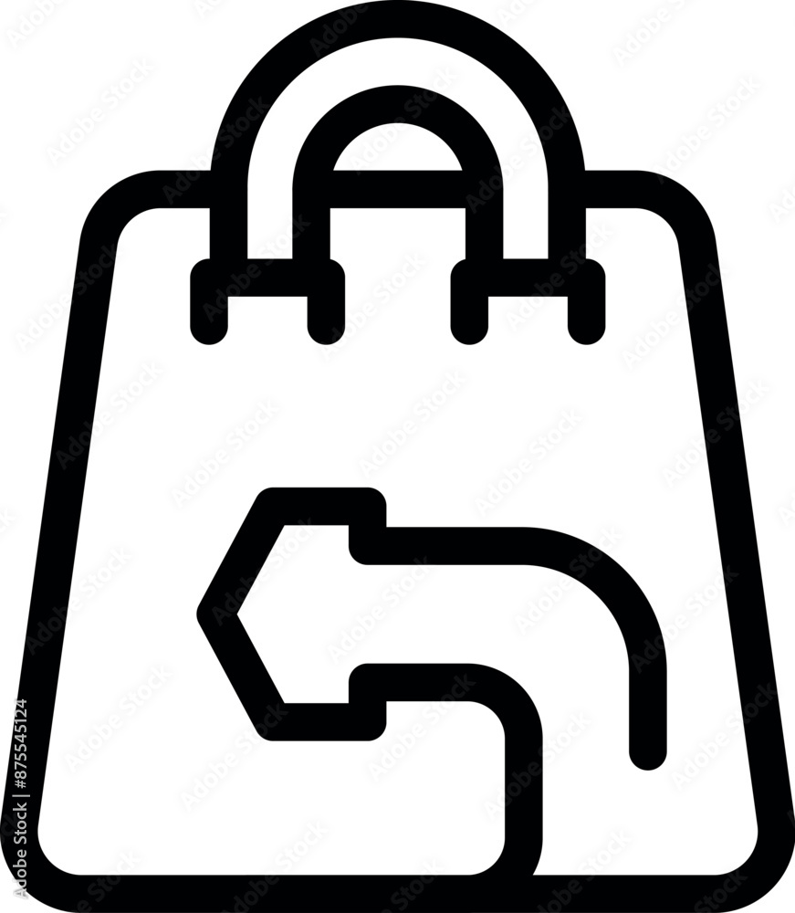 Line icon of a shopping bag with an arrow symbolizing the return policy for a product Line icon of a shopping bag with an arrow symbolizing the return policy for a product