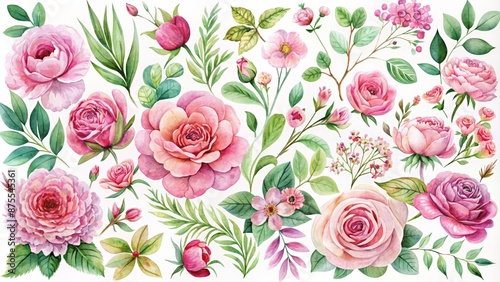 Watercolor Pink Rose Floral Arrangement Clip Art for Wedding Invitations and Greeting Cards