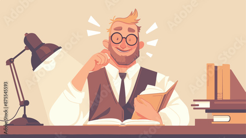 A Businessman having a great idea while reading a book