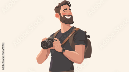 A Caucasian photographer smiling while holding his camera