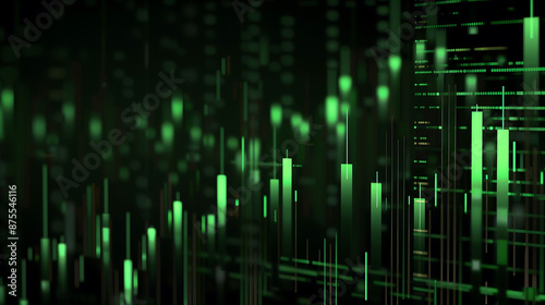 A stock market graph with green candlestick chart showing an up trend line pattern of the trading graph chart on a digital screen. Economic, stock exchange, trading concepts.