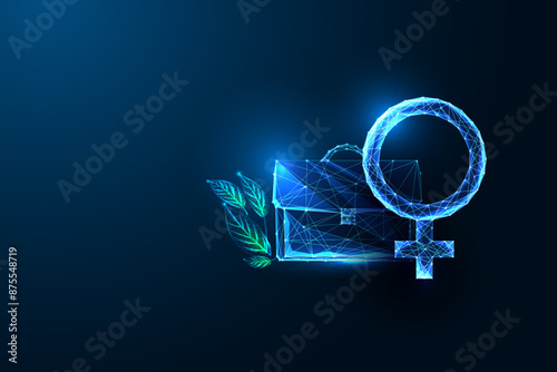 Female business leadership, empowerment, career success futuristic concept. Briefcase, female symbol