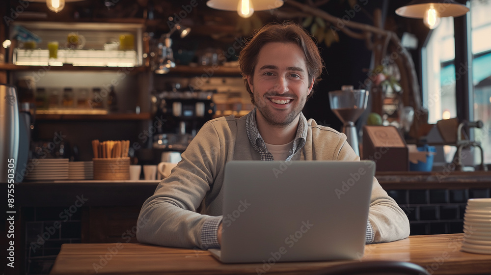 カフェ インターネット パソコン 作業 男性 背景 コーヒーショップ 店内 コンピュータ 笑顔 スマイル カフェ インターネット パソコン 作業 男性 背景 コーヒーショップ 店内 コンピュータ 笑顔 スマイル