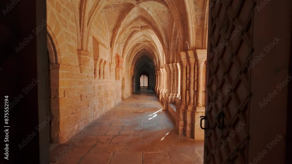 Medieval archade of the Royal Abbey of Santa Maria de Poblet in Catalonia, Spain Medieval archade of the Royal Abbey of Santa Maria de Poblet in Catalonia, Spain