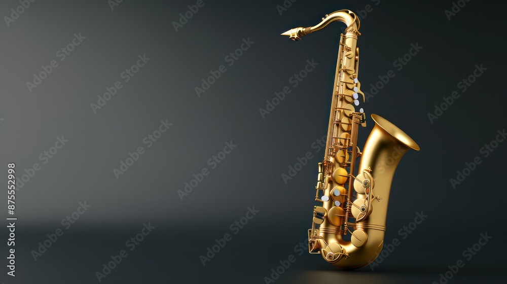 Naklejka premium Golden saxophone with artistic lighting on a dark background.