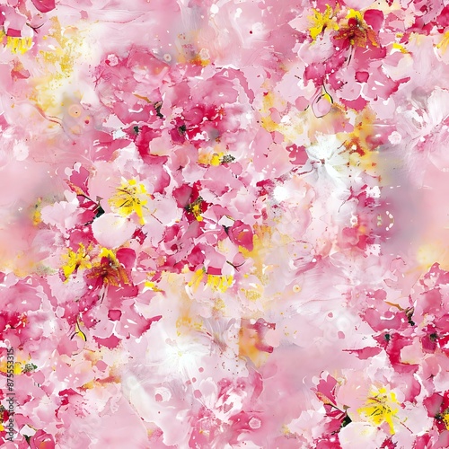 Red Background Traditional Floral Pattern with Watercolor Style Flowers