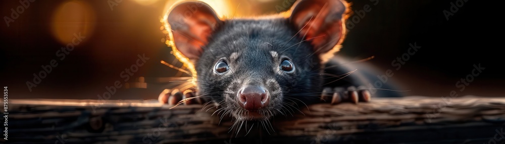 Tasmanian devil's expressive face in close-up, capturing the intensity and spirit of this unique marsupial Tasmanian devil's expressive face in close-up, capturing the intensity and spirit of this unique marsupial