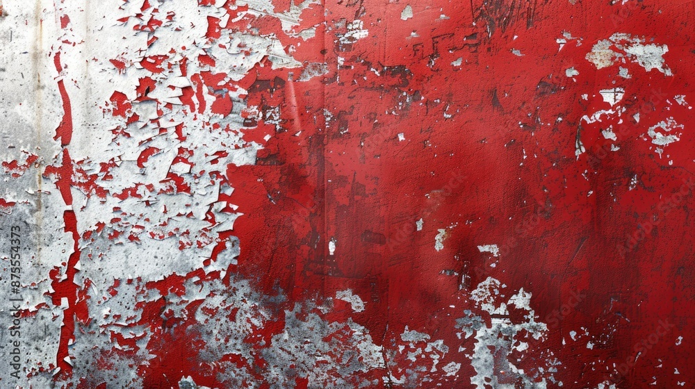 Fototapeta premium Grunge textured metal background in red and white with space for message