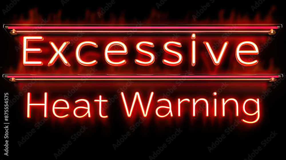 Fototapeta premium Excessive Heat Warning written in a neon sign over black background 