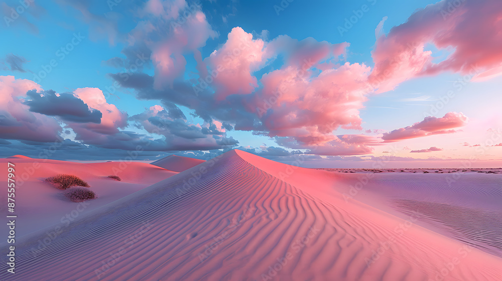 A desert landscape with pink clouds in the sky A desert landscape with pink clouds in the sky