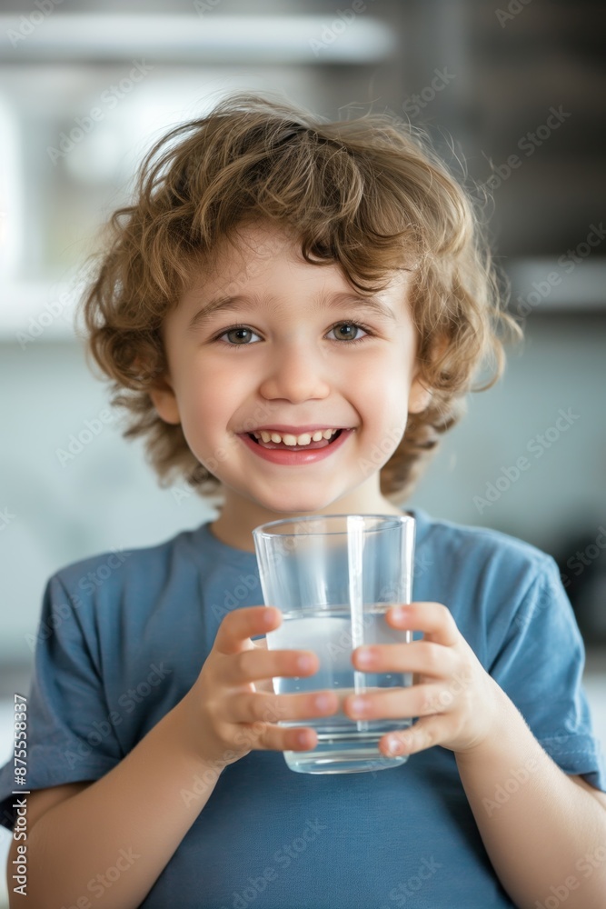 Healthy boy drinking water from a glass, showcasing his joyful and cheerful expression. Healthy boy drinking water from a glass, showcasing his joyful and cheerful expression.
