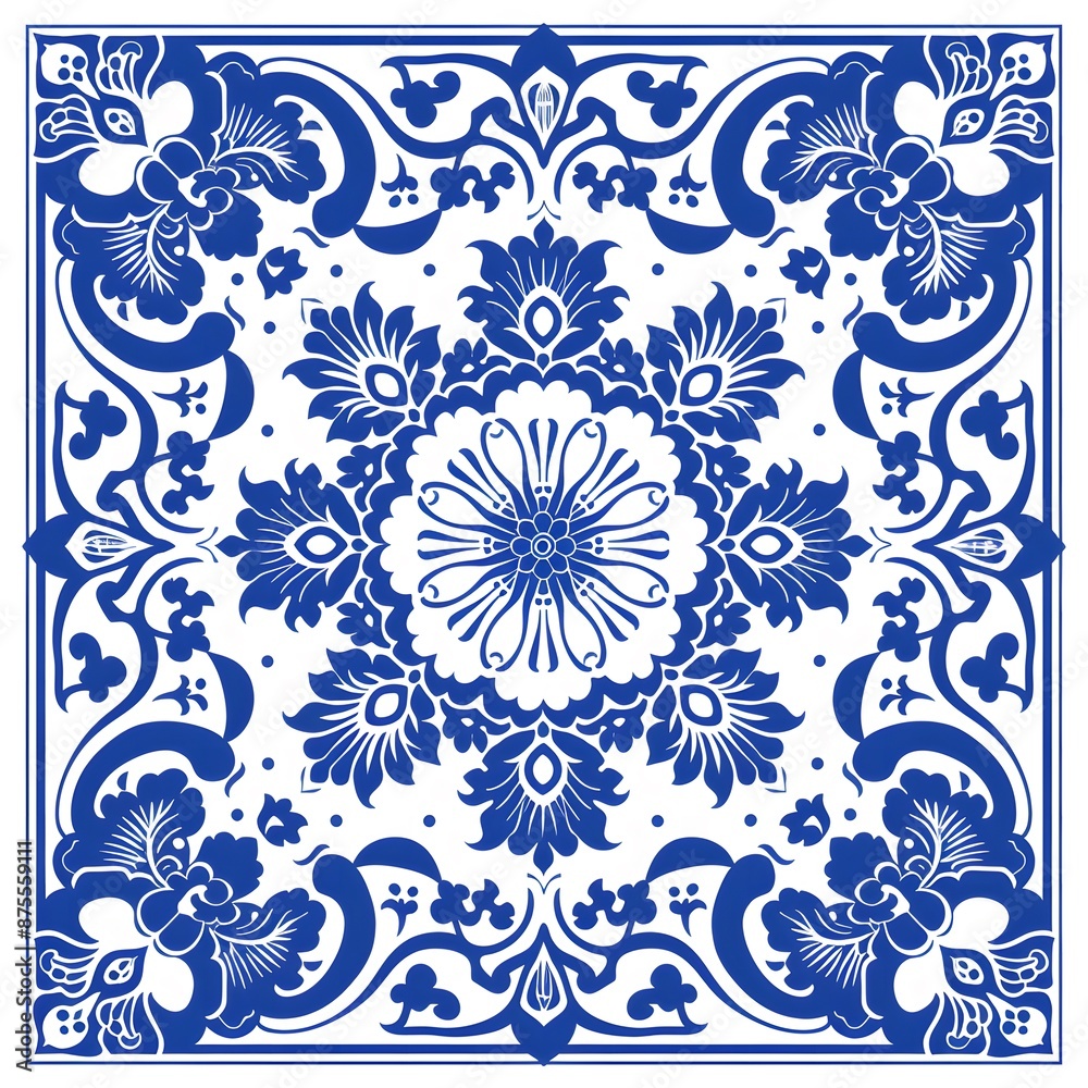 Blue Chinese pattern with green lines and paper cut art Blue Chinese pattern with green lines and paper cut art